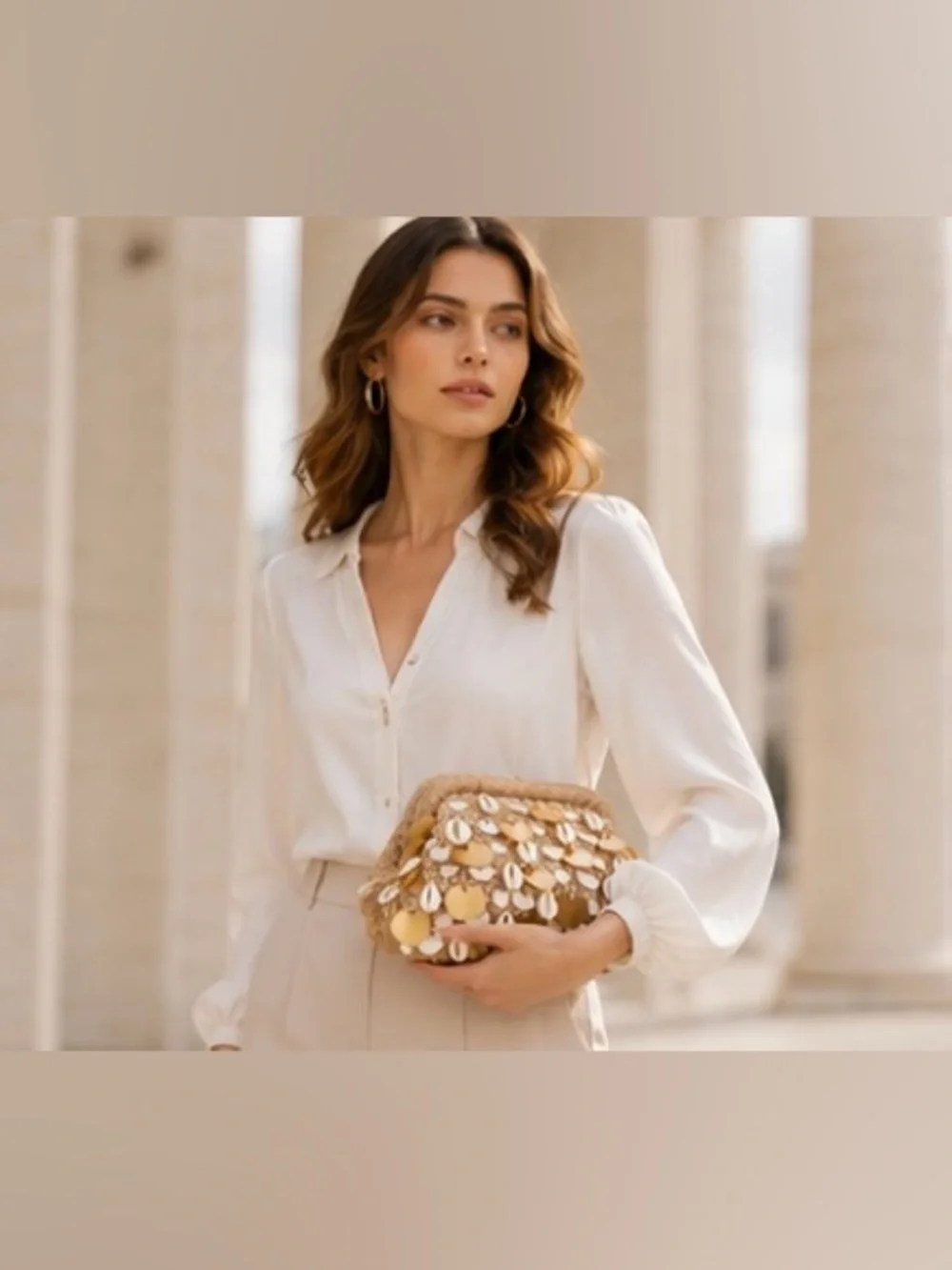 Boho Shell & Gold Sequin Handwoven Clutch Bag | Beach Vacation Evening Purse